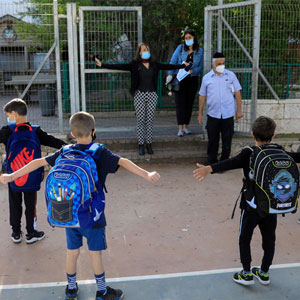 Teacher and students outside